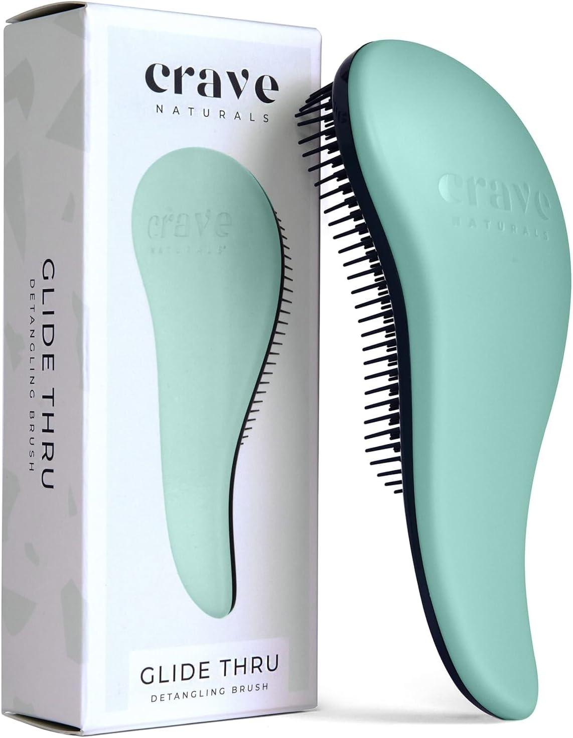 Glide Thru Detangling Brush by Crave Naturals - Tangle-Free Hairbrush for Curly and Straight Hair - Gentle Detangler for Kids, Teens, and Adults - Wet and Dry Hair Care - Travel-Friendly, Turquoise