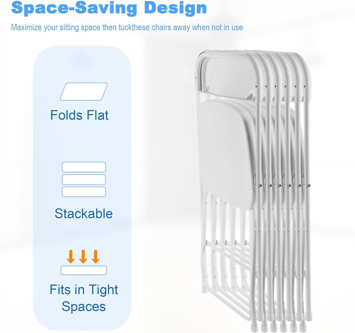 COVERONICS 10 Pack Plastic Folding Chair, Portable Steel Frame Party Chairs Seating, Indoor/Outdoor Stackable Commercial Chair for Home, Office, Weddings & Events, 550lbs Weight Capacity, White