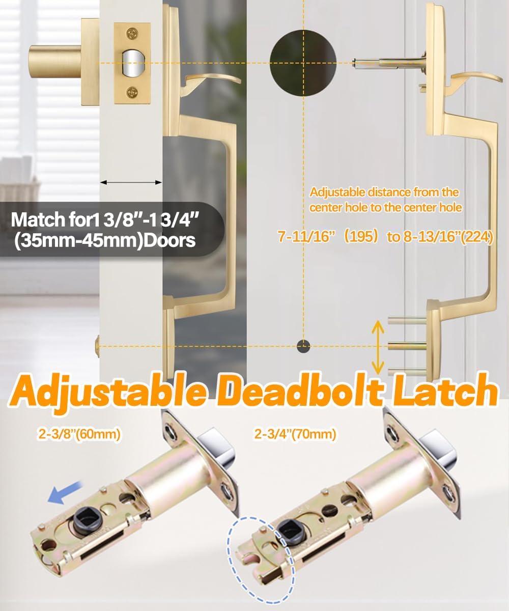 Front Door Lock Set - Exterior Door Handle Set with Deadbolt Door Lock Single Cylinder Interior Entry Handle with Lever Reversible Left & Right Gold