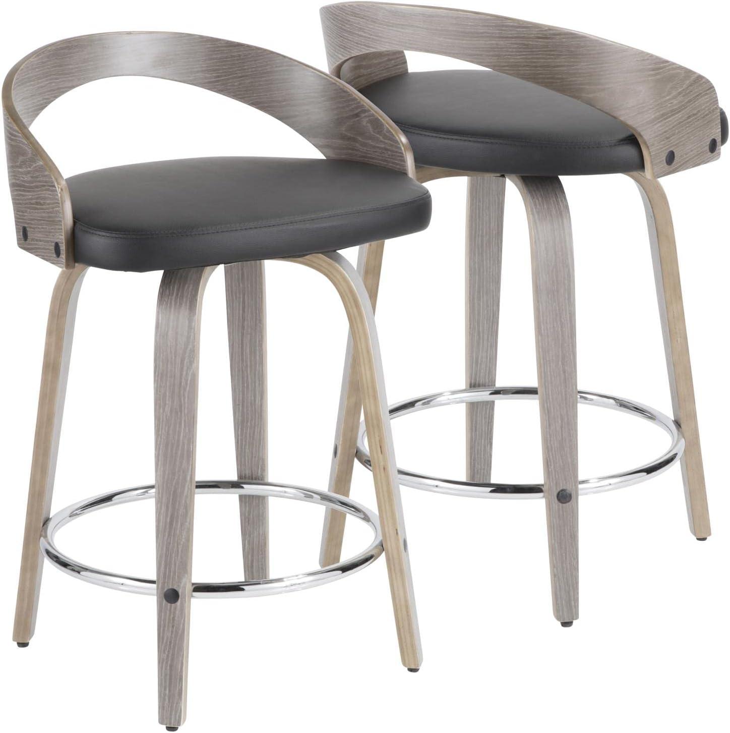 Grotto Mid-Century Modern Counter Stool with Light Grey Wood and Black Faux Leather by LumiSource - Set of 2
