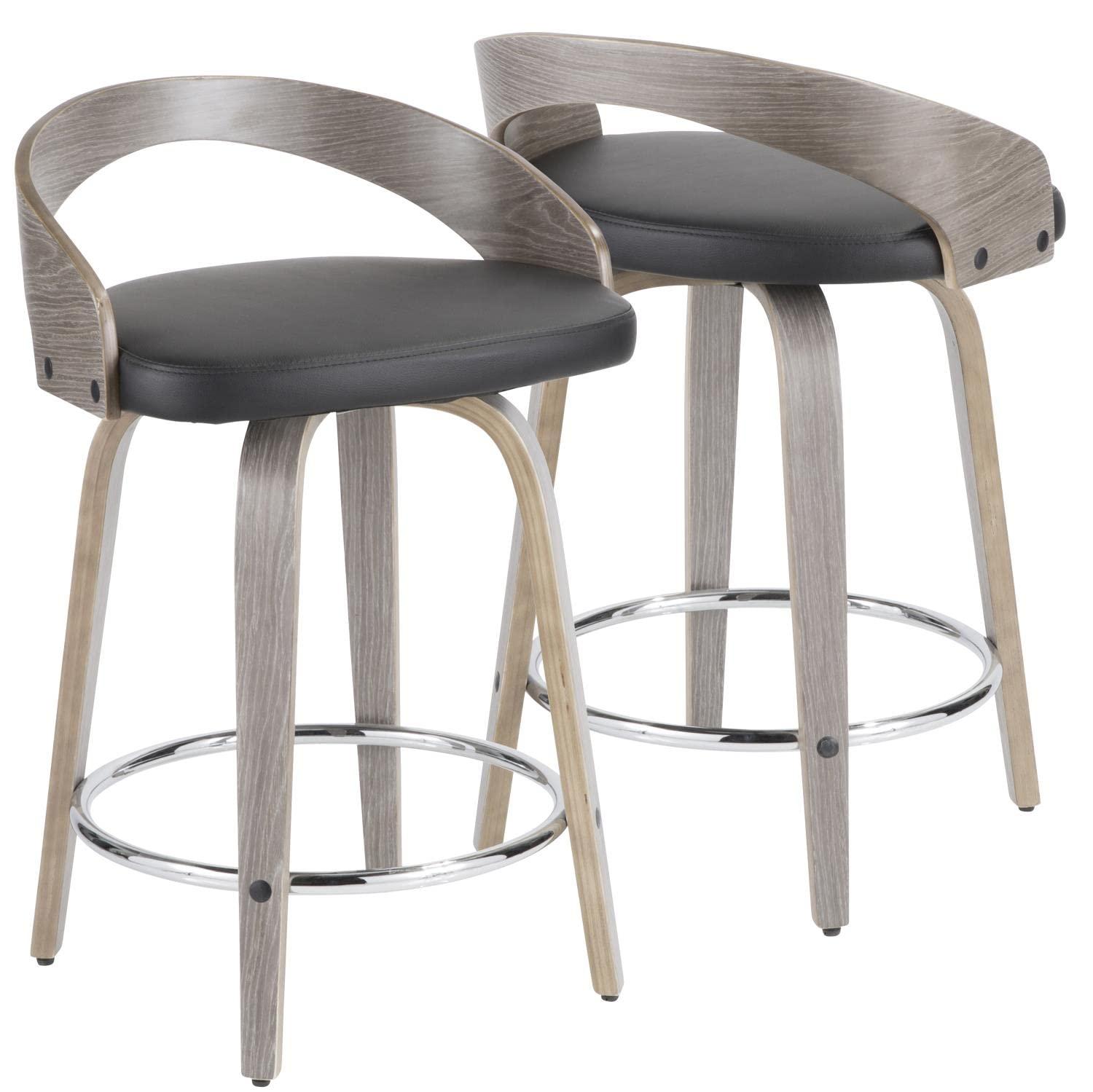 Grotto 29.5" Mid-Century Modern Black Swivel Counter Stool - Set of 2