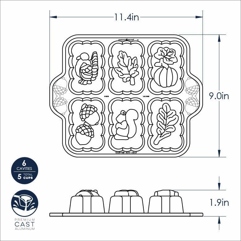 Harvest Mini Loaf Pan with Fall Designs, Non-stick Aluminum