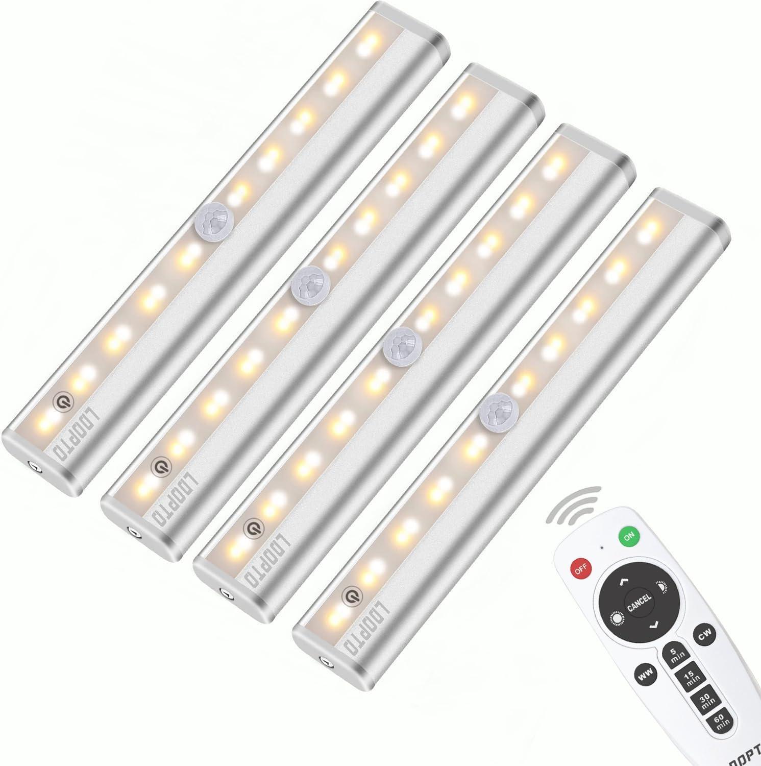 Wireless Dimmable LED Under Cabinet Lights with Remote, 4 Pack