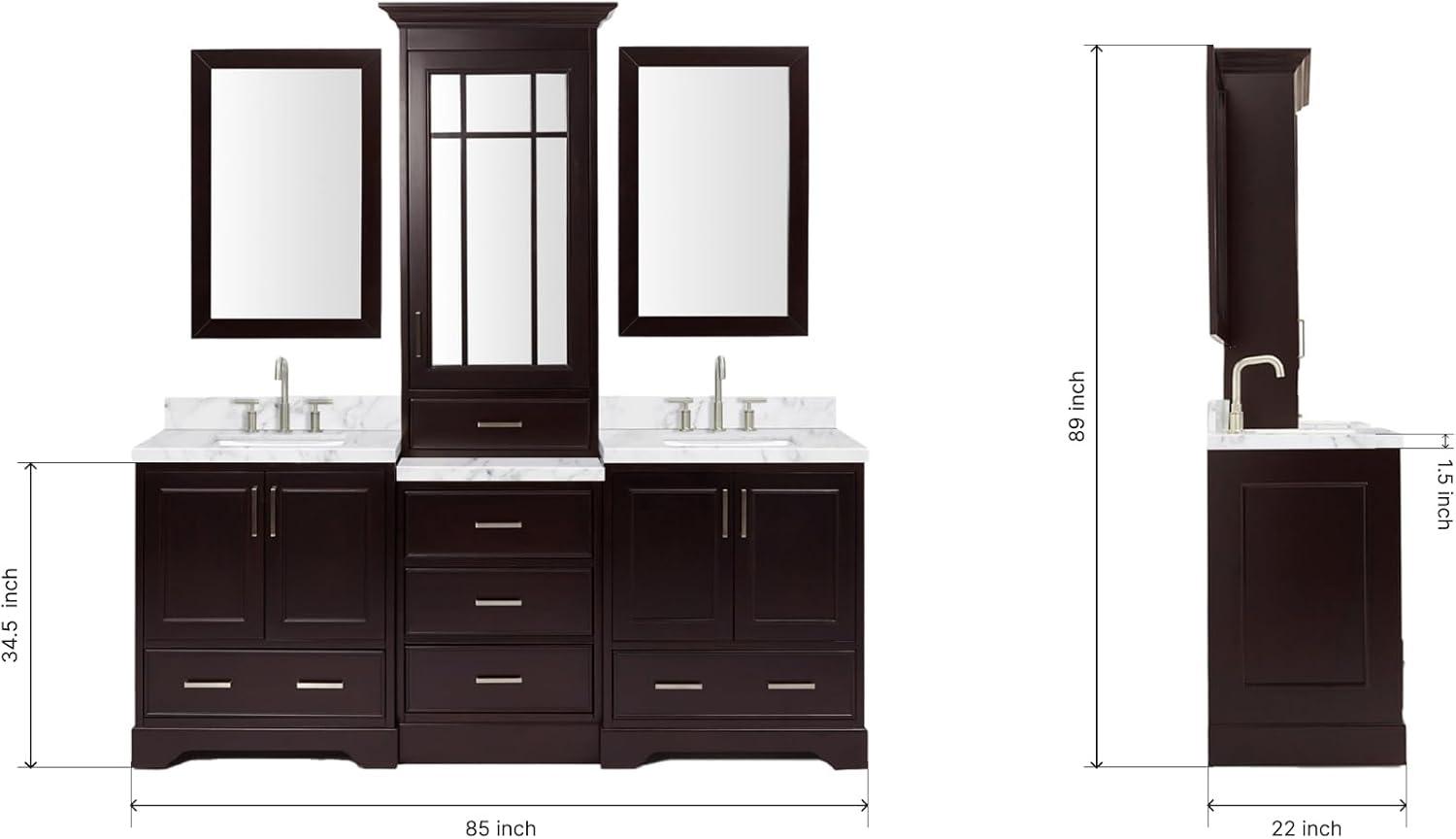 Ariel Stafford 85 in Double Sink Vanity Set in Espresso