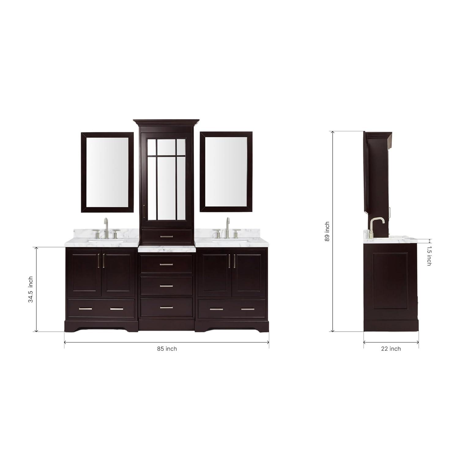 Ariel Stafford 85 in Double Sink Vanity Set in Espresso