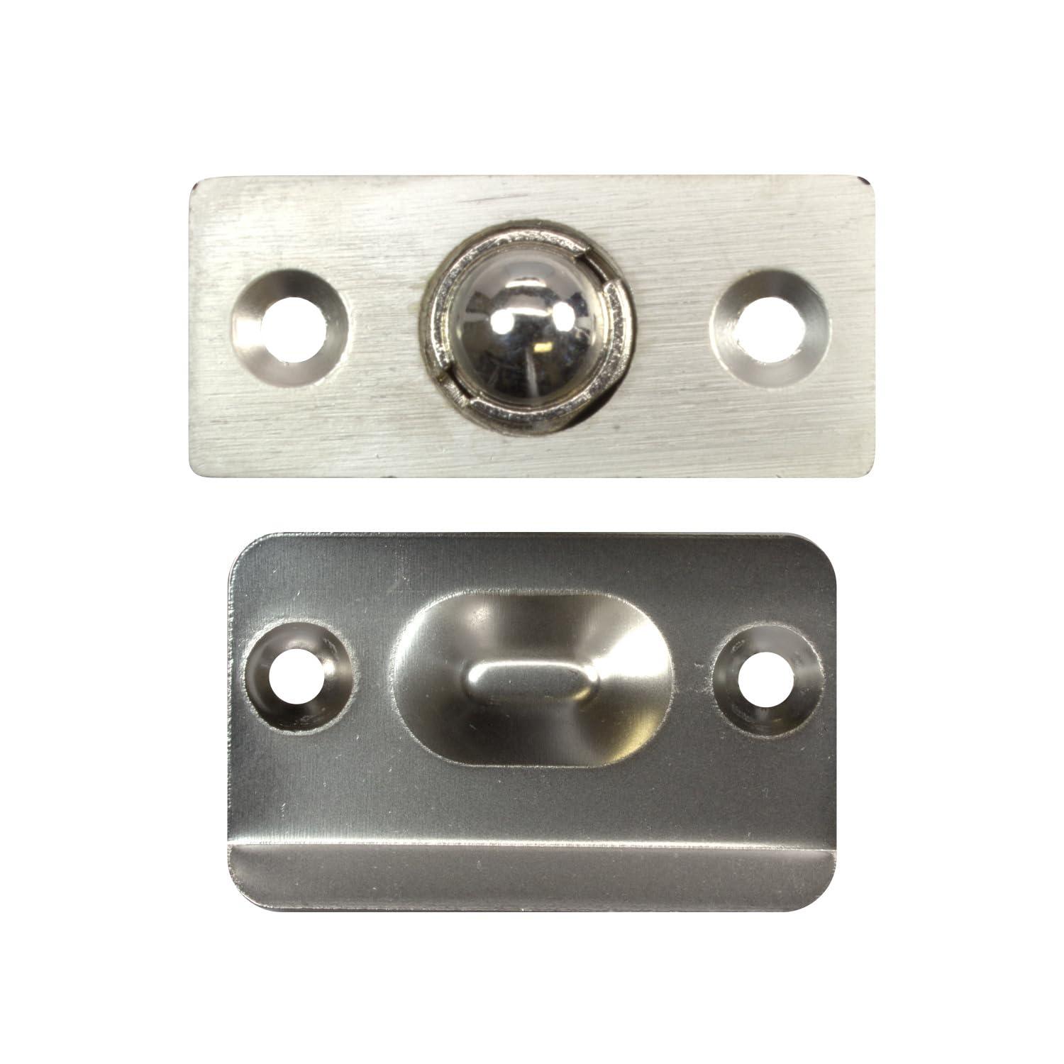 2 Pack Rok Hardware Brushed Nickel Adjustable Large Closet Cabinet Ball Catch Latch with Radius Corners and Strike, ROKBCBN