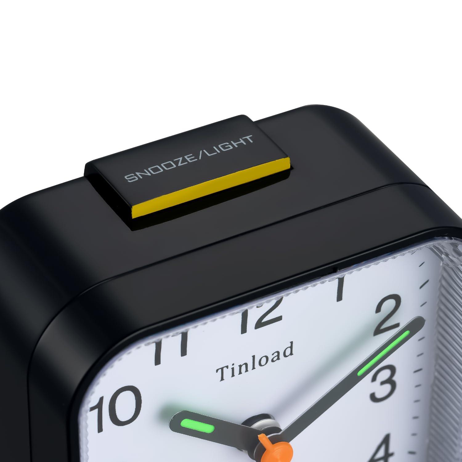 Small Battery Operated Analog Alarm Clock Silent Non Ticking, Ascending Beep Sounds, Snooze,Light Functions, Easy Set(Black)