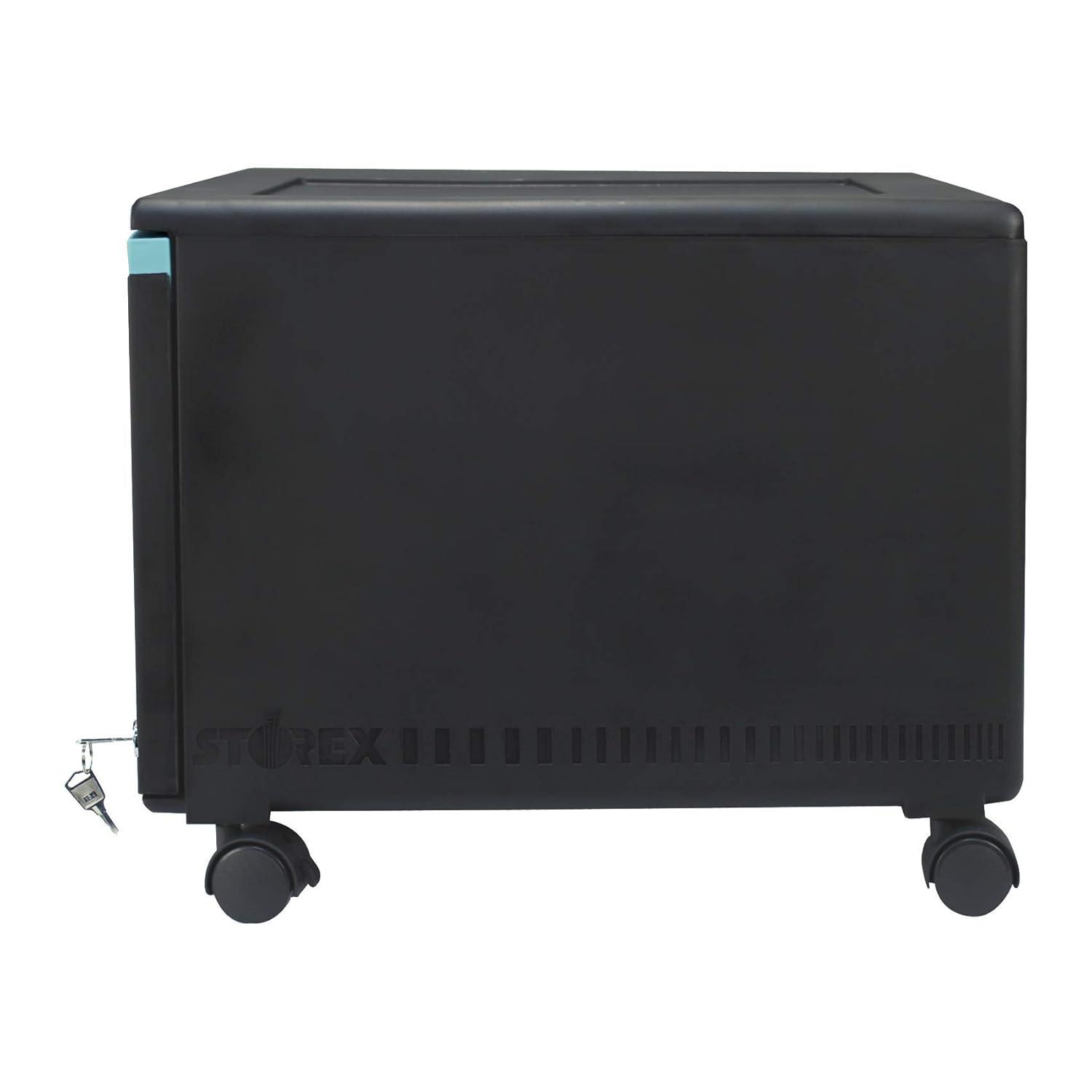 Storex Single-Drawer Mobile Filing Cabinet, 1 Legal/Letter-Size File Drawer, Black/Teal, 14.75" x 18.25" x 12.75"