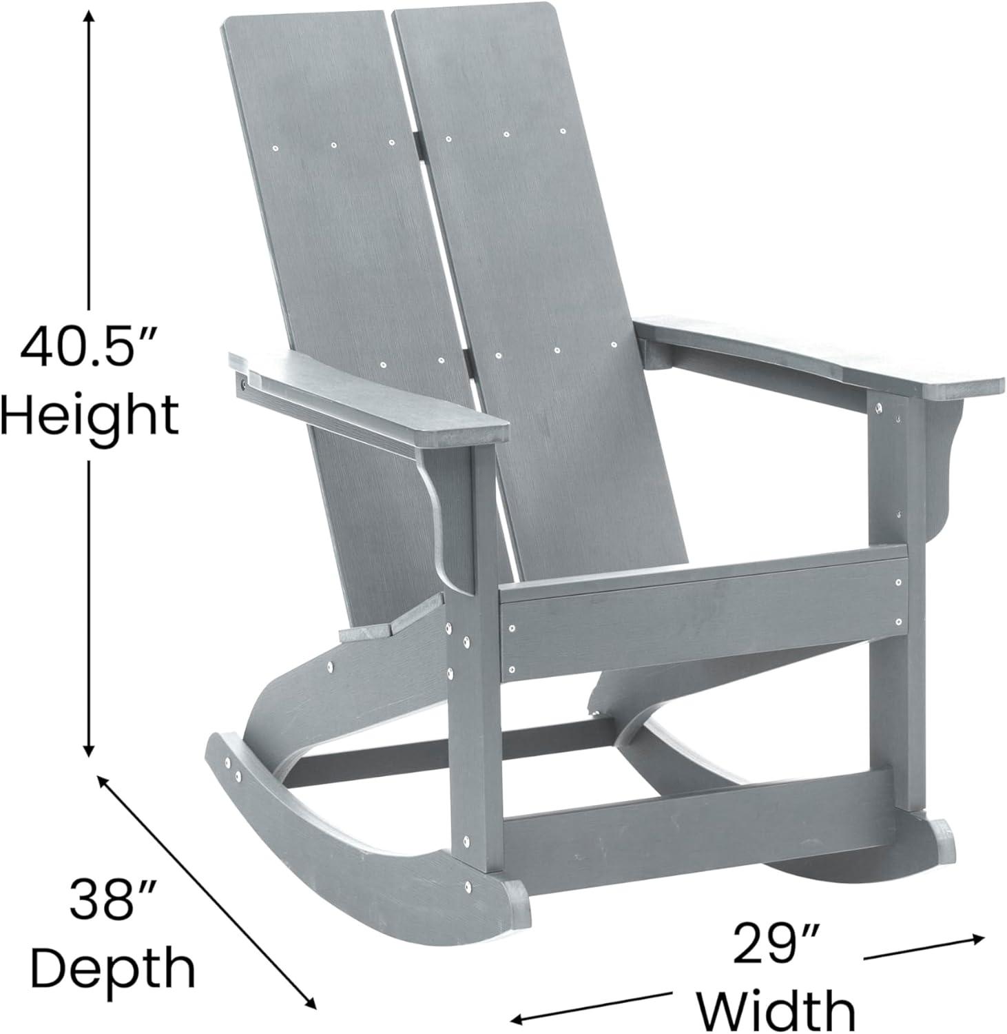Flash Furniture Finn Modern All-Weather 2-Slat Poly Resin Wood Rocking Adirondack Chair with Rust Resistant Stainless Steel Hardware in Gray