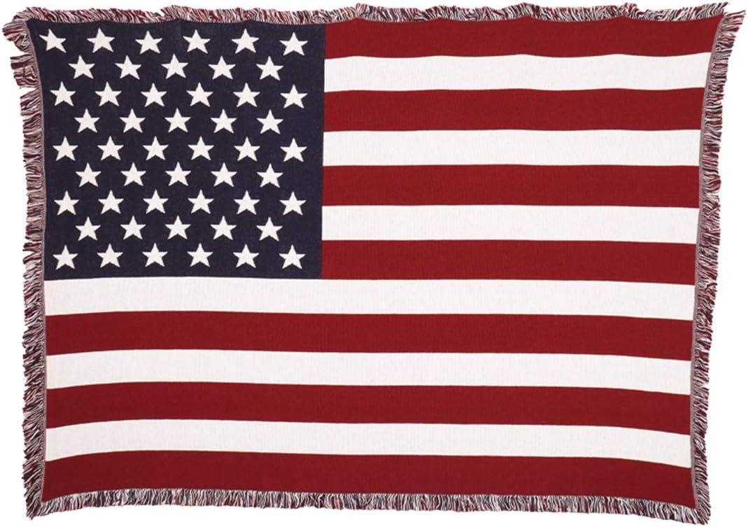 United States American Flag Blanket - Gift Soft Tapestry Throw Woven from Cotton - Made in The USA (69x48)