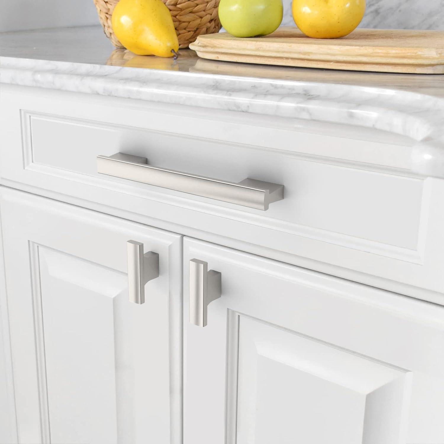 Amerdeco 10 Pack Brushed Satin Nickel Cabinet Pulls - 5 Inch(128MM) Hole Centers Kitchen Handles for Cabinets and Cupboards - ZH0060