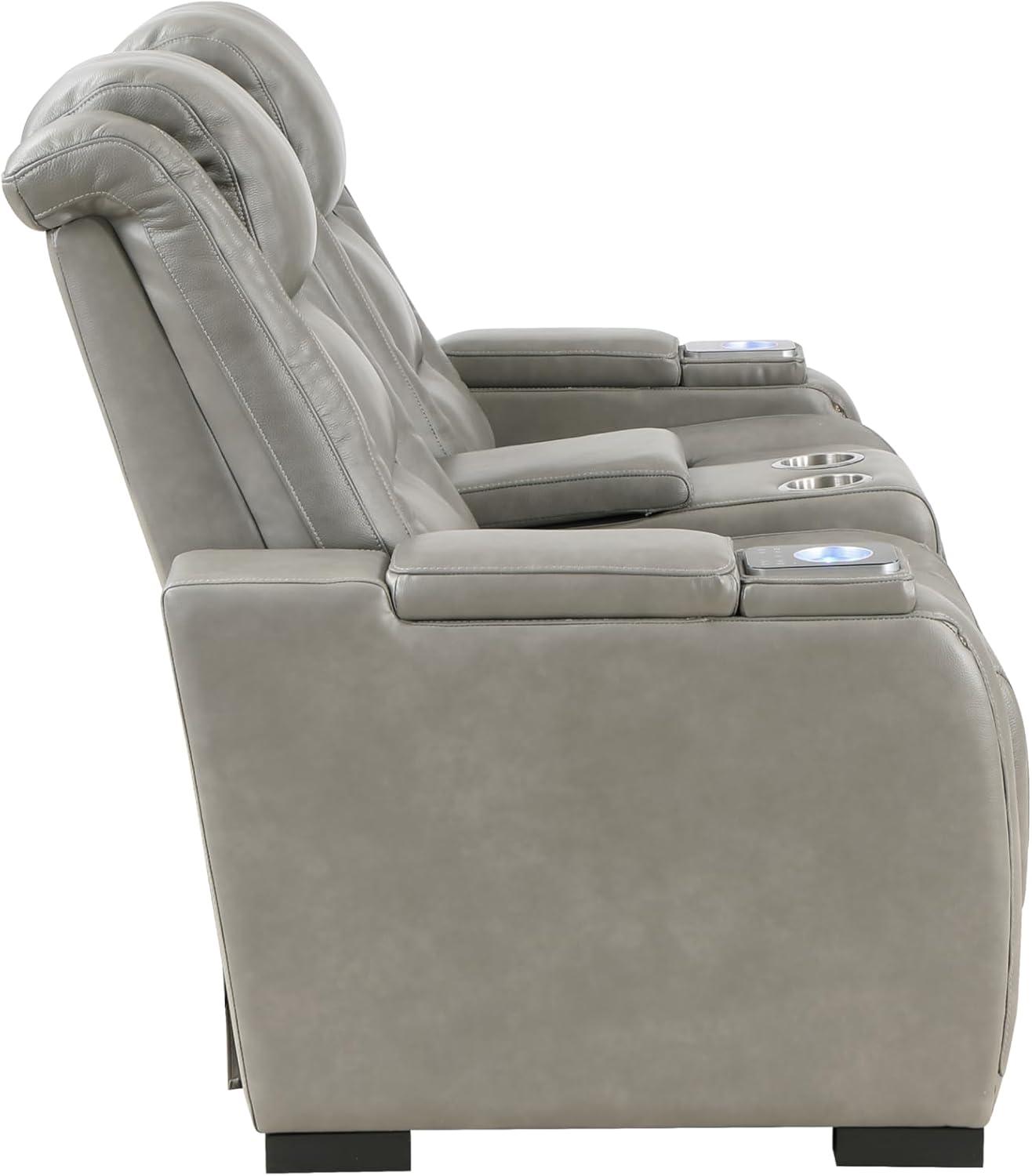New Classic Furniture Breckenridge Leather Power Console Loveseat in Gray