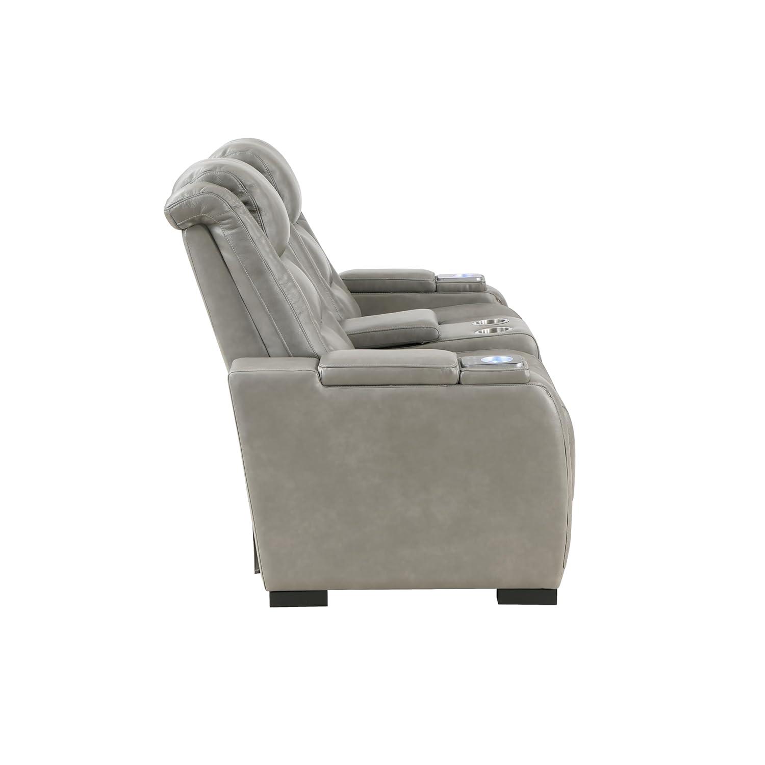 New Classic Furniture Breckenridge Leather Power Console Loveseat in Gray