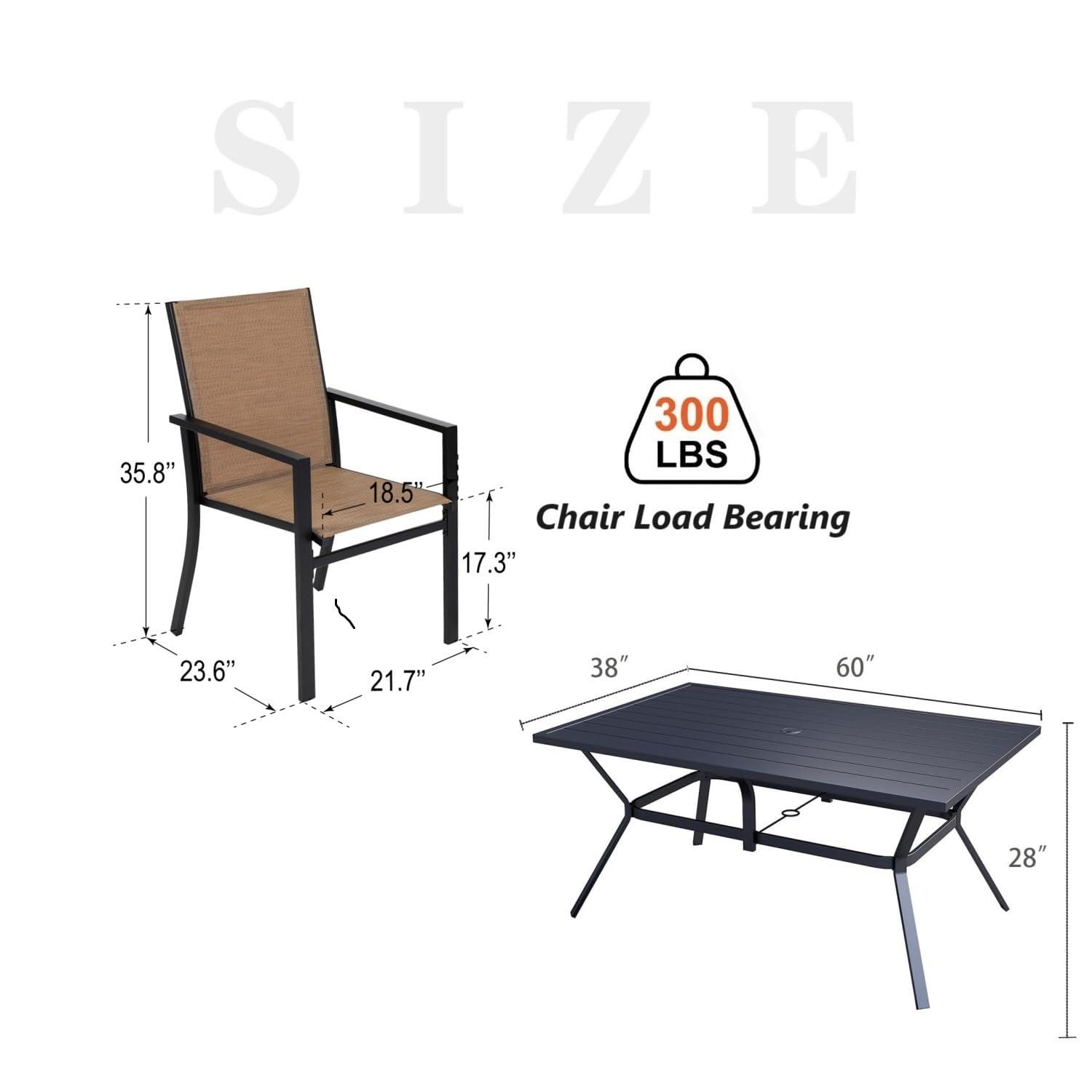 Homall Patio Dining Set 7 Pieces Outdoor Furniture with Large Table and 6 Textilene Chairs for Porch, Brown