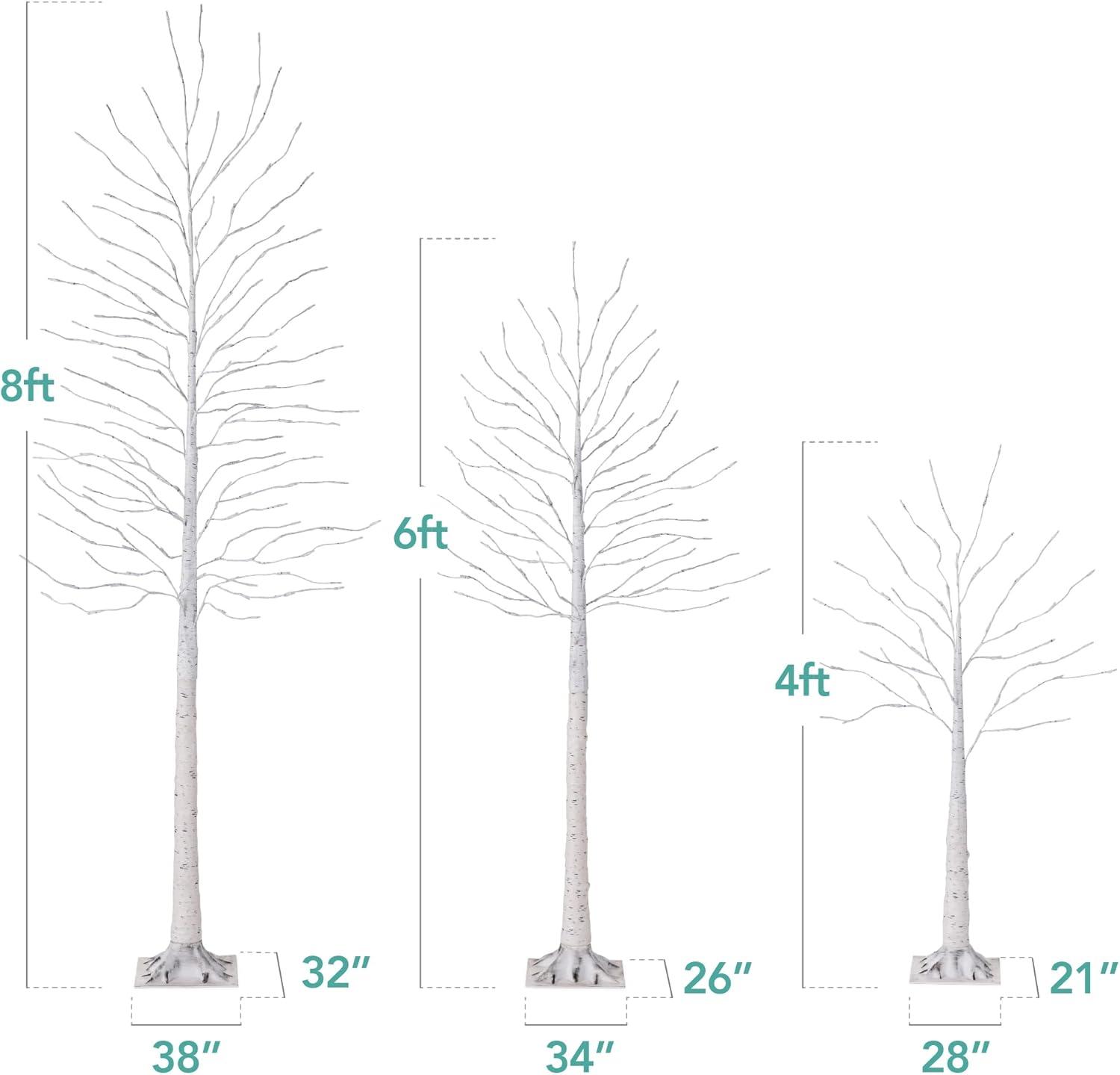 Best Choice Products Set of 3 Lighted Twig Birch Trees, 4ft, 6ft, 8ft w/ 300 LEDs, Warm White, Multicolor Lights - White