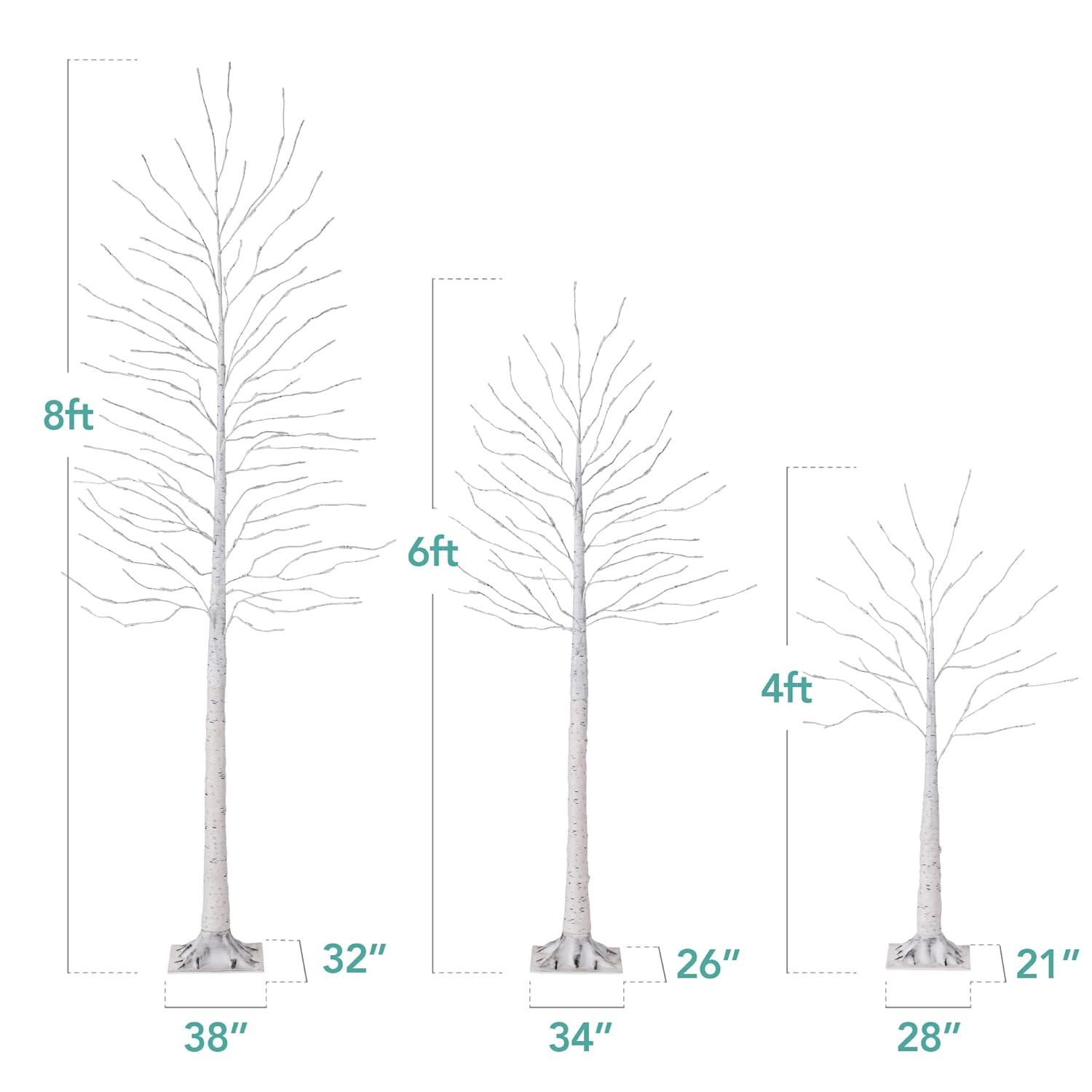 Best Choice Products Set of 3 Lighted Twig Birch Trees, 4ft, 6ft, 8ft w/ 300 LEDs, Warm White, Multicolor Lights - White