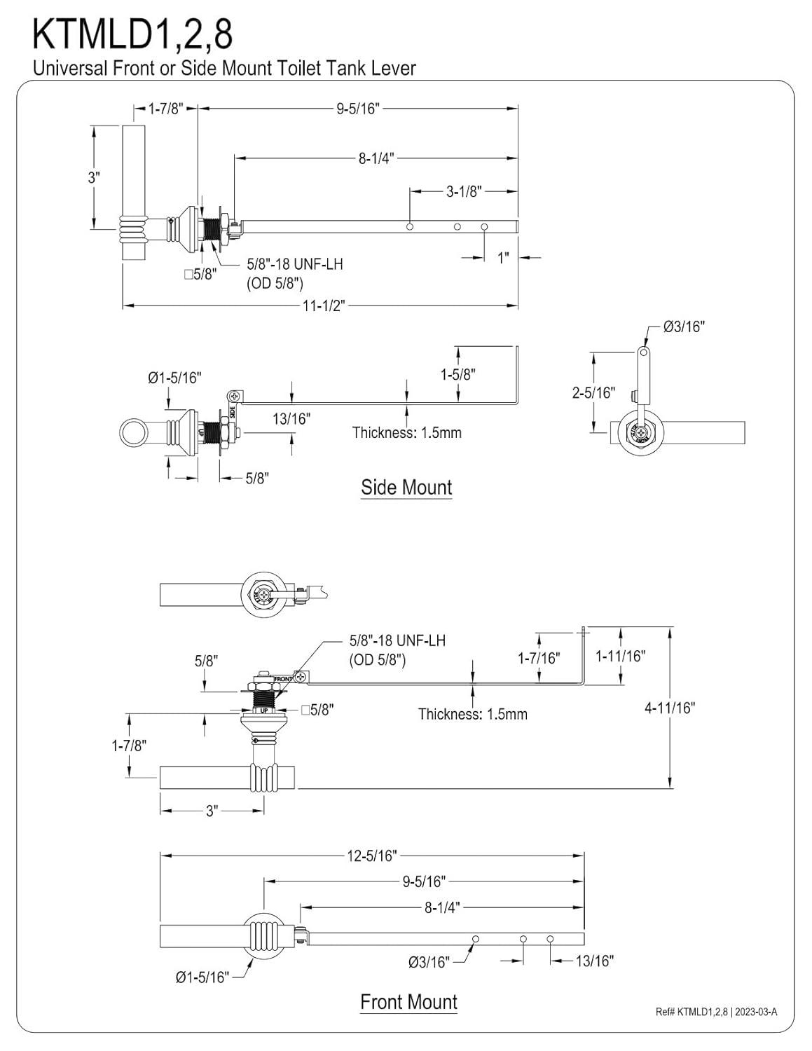 Kingston Brass Milano Universal Front or Side Mount Toilet Tank Lever