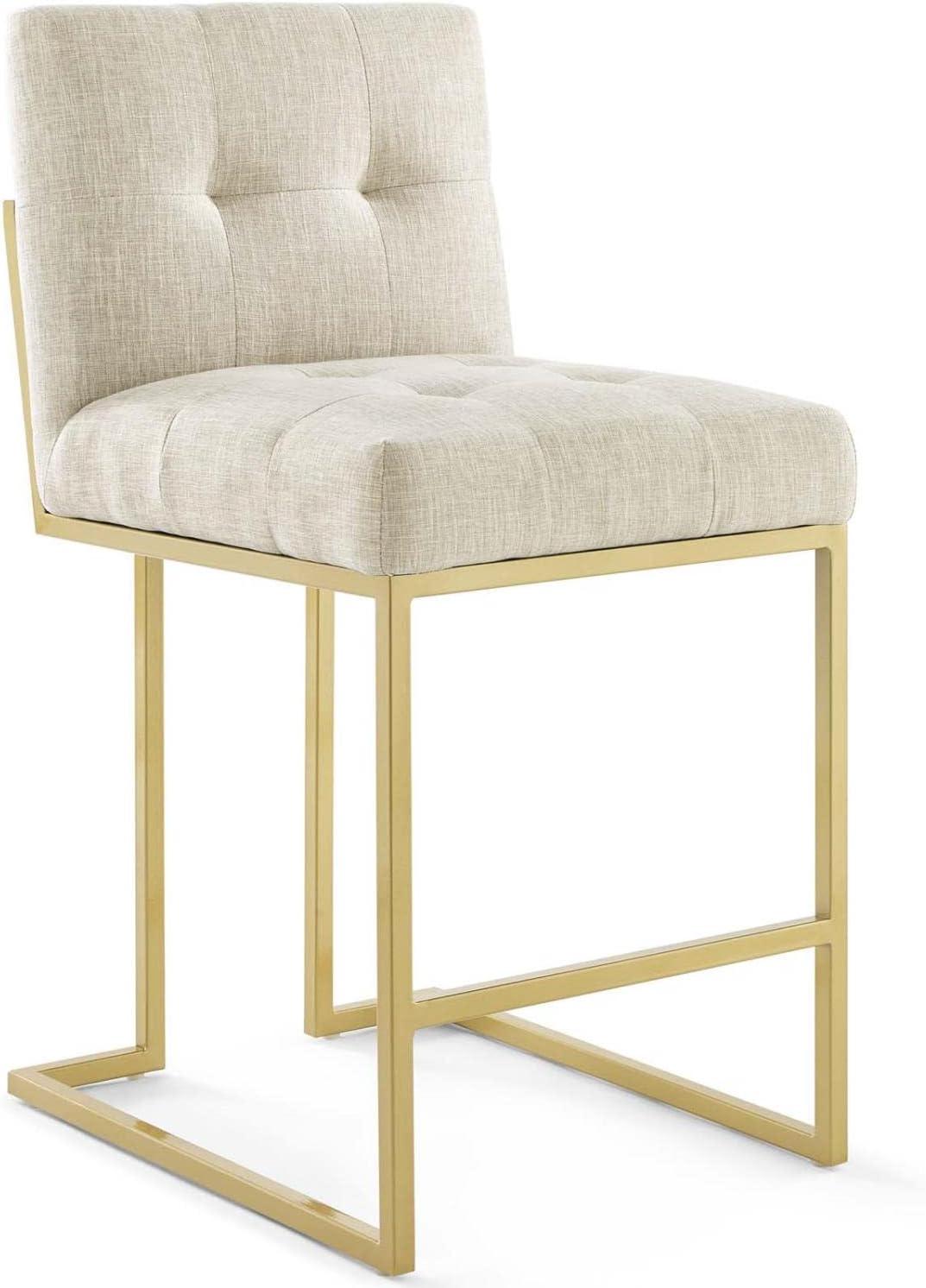 Set of 2 Beige Upholstered Gold Stainless Steel Counter Stools