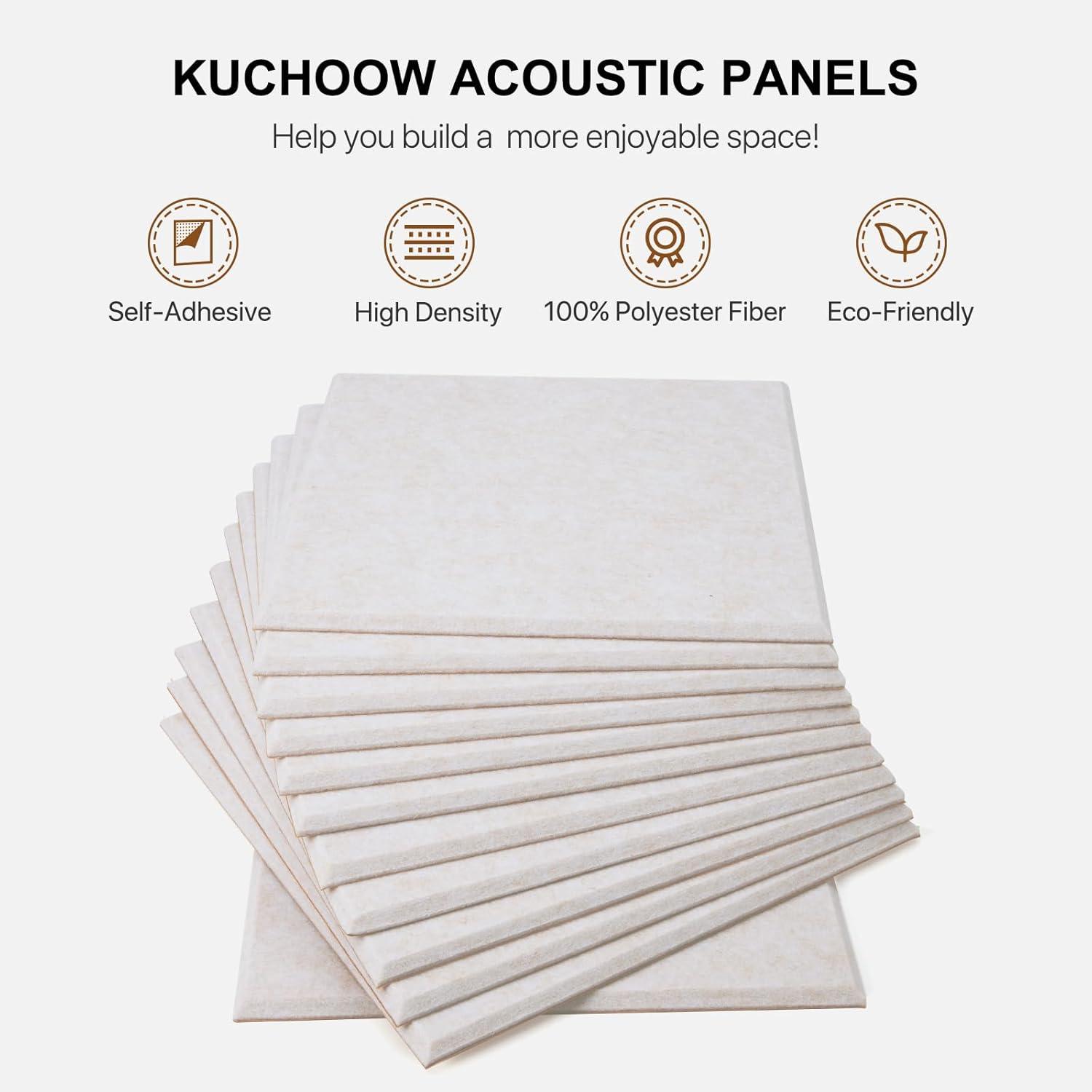 Kuchoow 12 Packs Acoustic Panels Noise Cancelling Sound Proof Foam Panels For Walls 12x12x0.4'' Acoustic Wall Panels