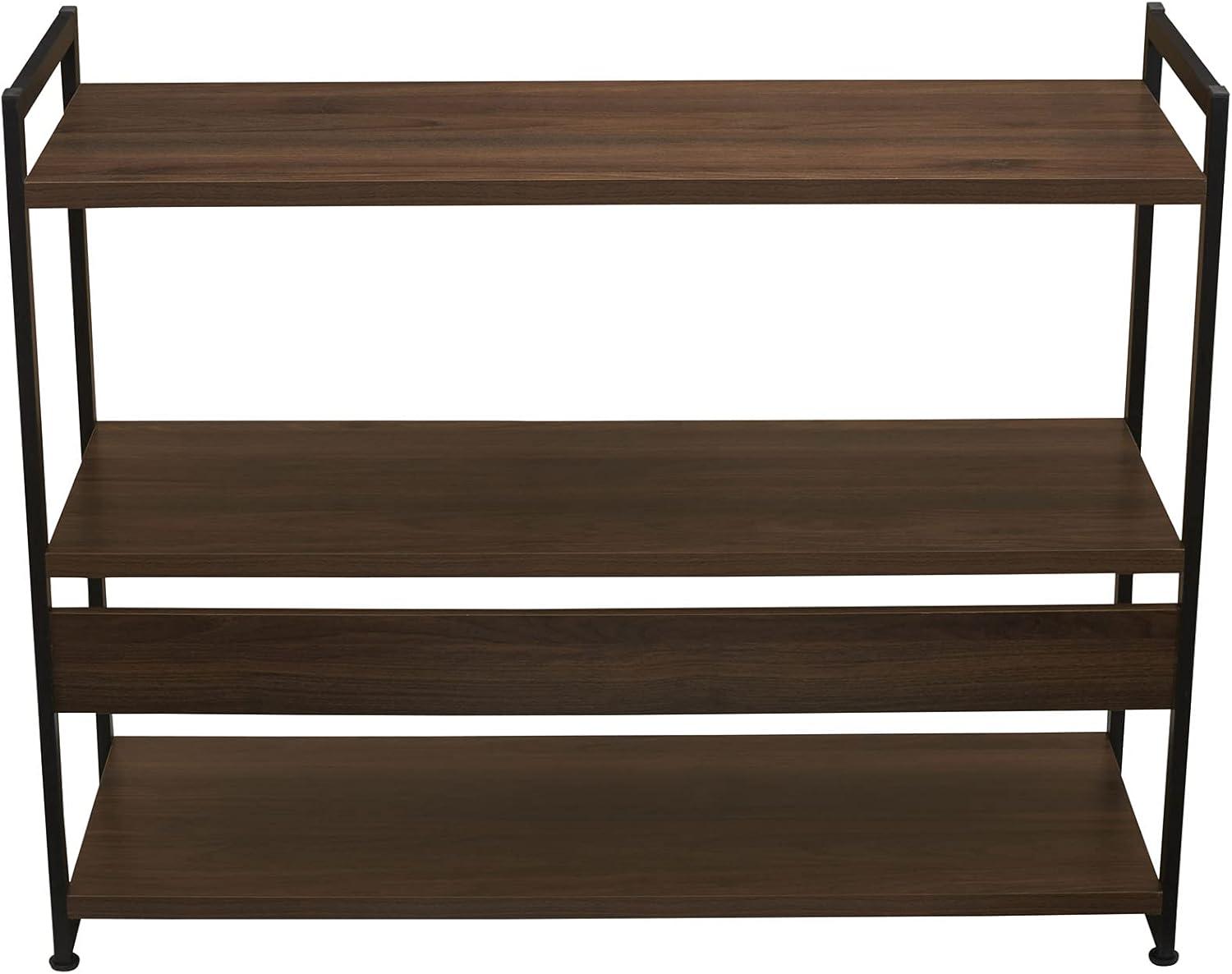 Household Essentials 32.5" Jamestown Wide 3 Shelf Bookshelf Walnut: Faux Wood, Iron Frame, Low Profile