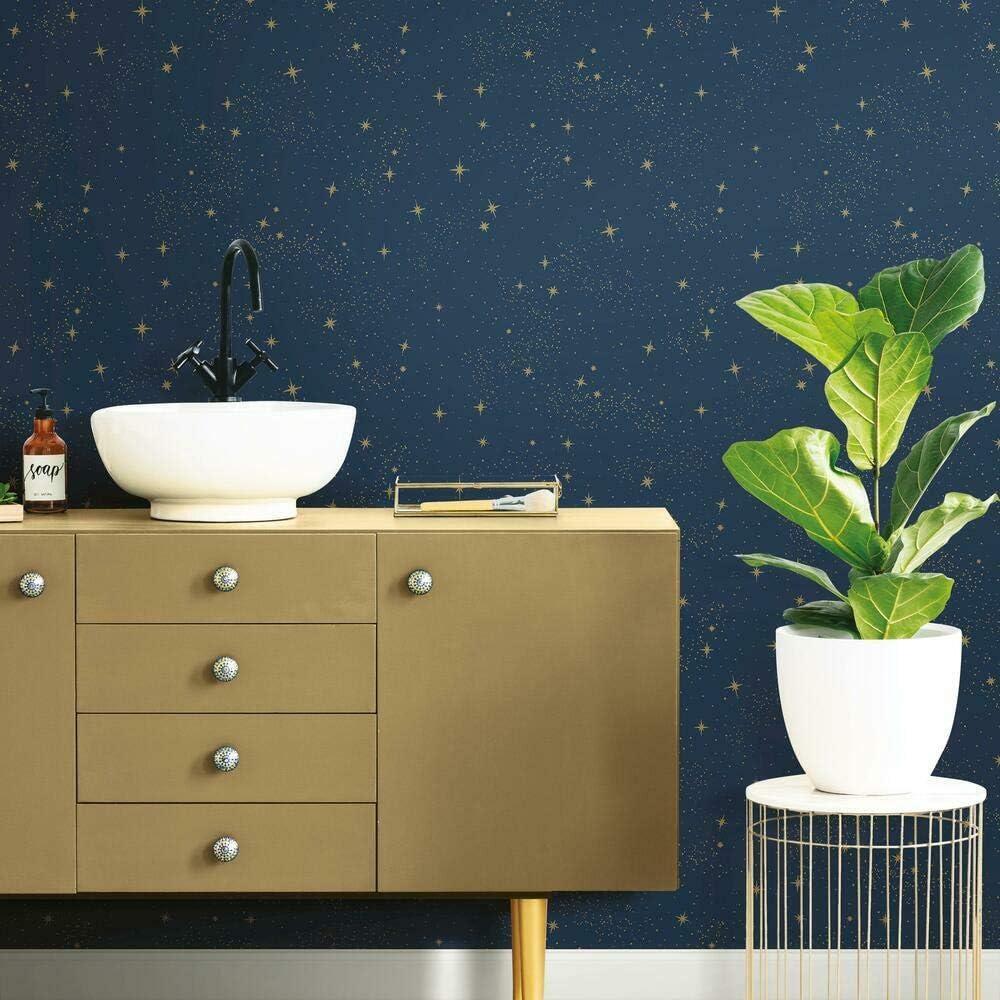 Navy and Gold Starry Night Peel and Stick Wallpaper Roll