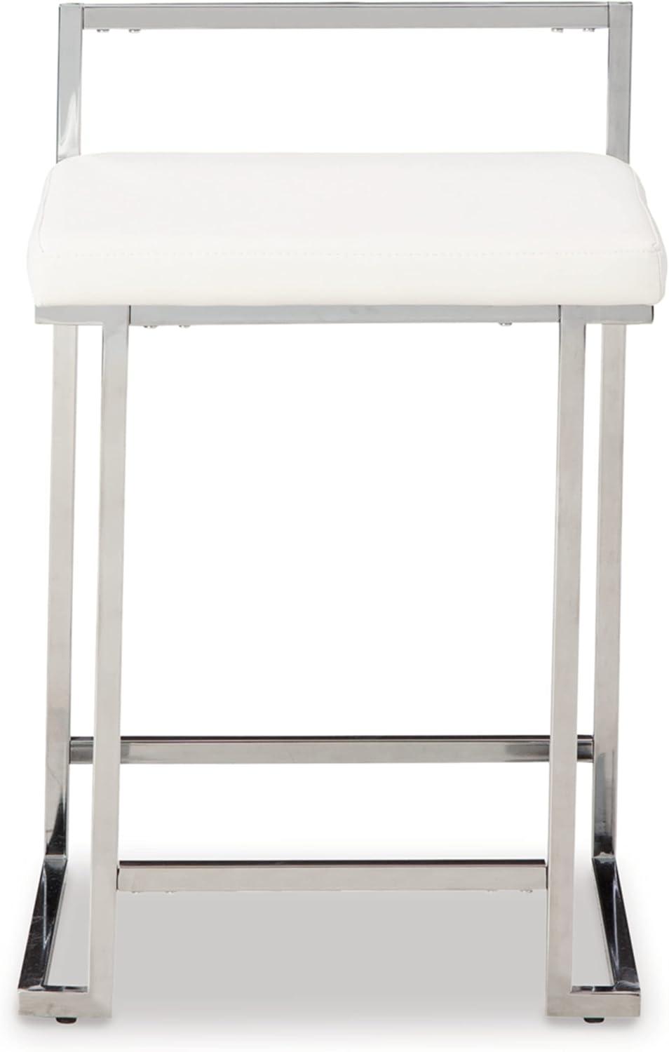 Signature Design by Ashley Madanere Contemporary Upholstered Stool with Metal Frame, 2 Count, White & Chrome