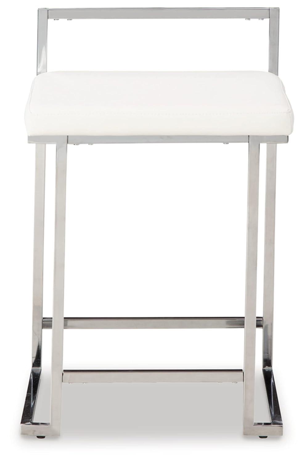 Signature Design by Ashley Madanere Contemporary Upholstered Stool with Metal Frame, 2 Count, White & Chrome