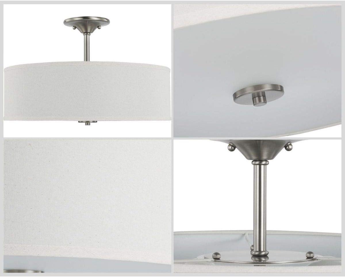 Progress Lighting Inspire 3-Light Semi-Flush Mount, Brushed Nickel, Off-White Linen Shade