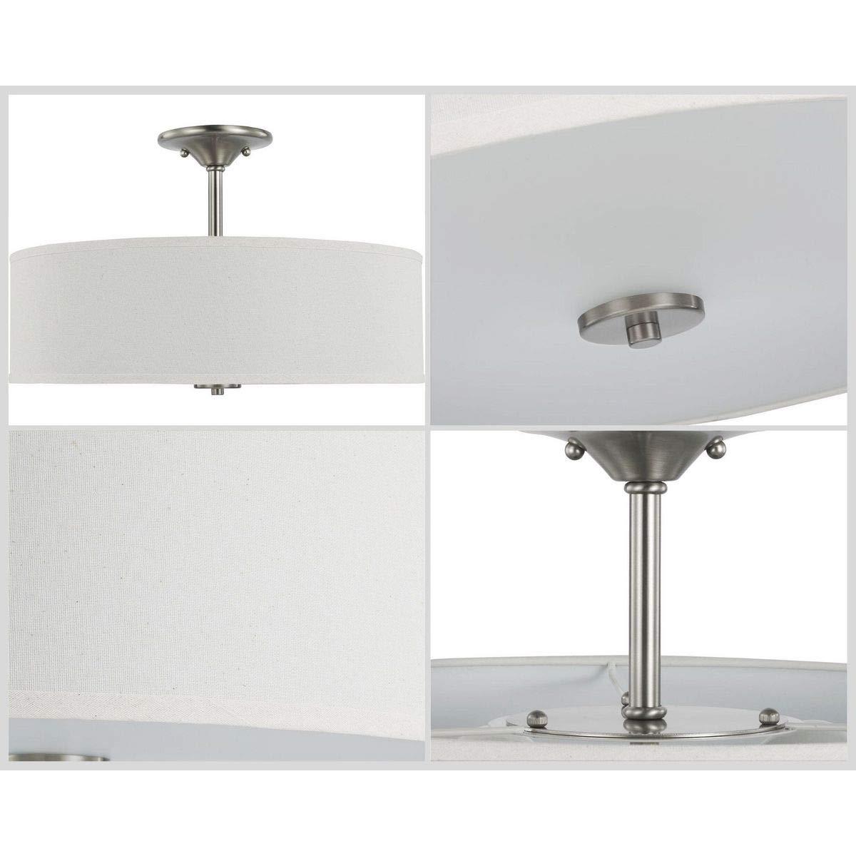 Progress Lighting Inspire 3-Light Semi-Flush Mount, Brushed Nickel, Off-White Linen Shade