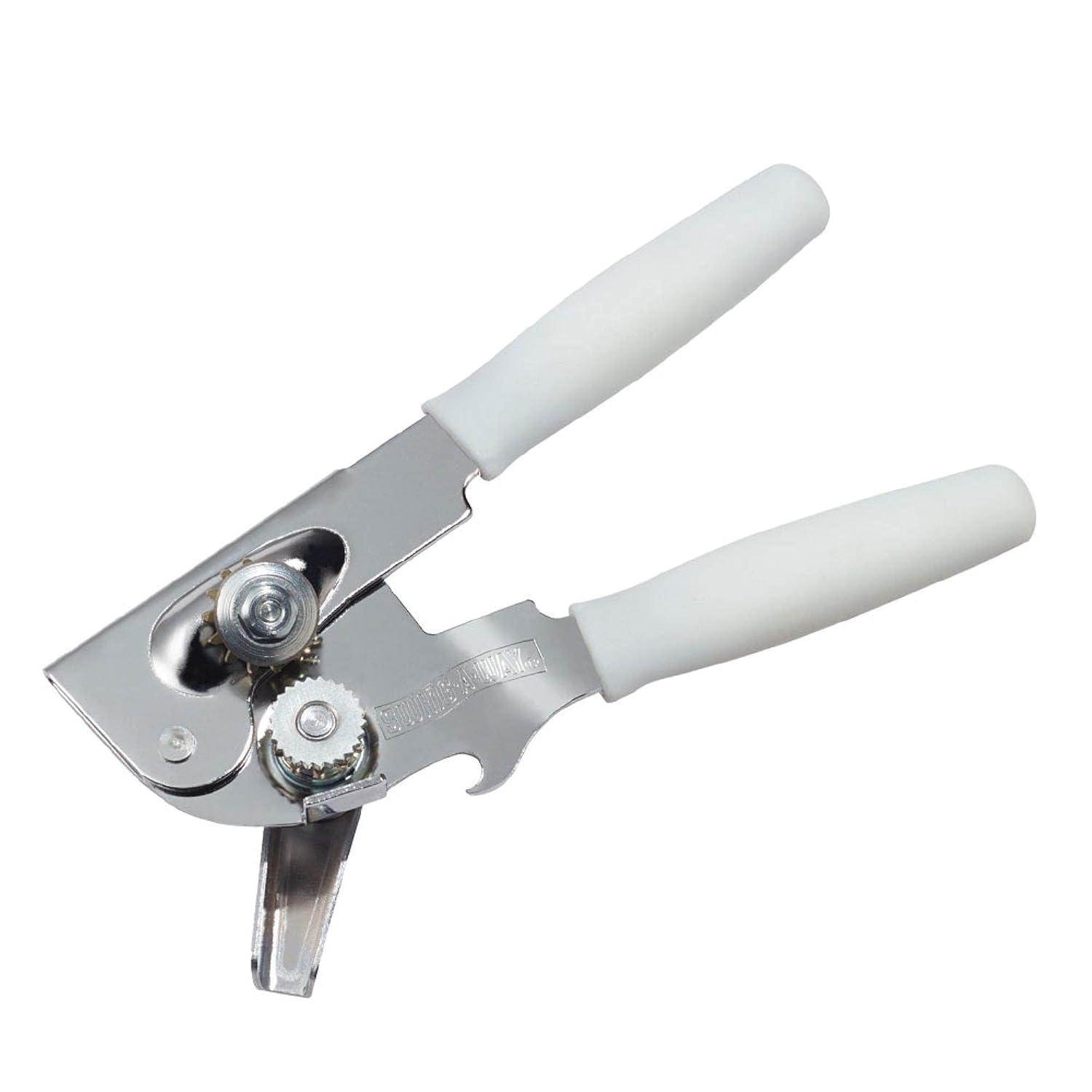 White Ergonomic Handle Steel Can Opener with Bottle Opener