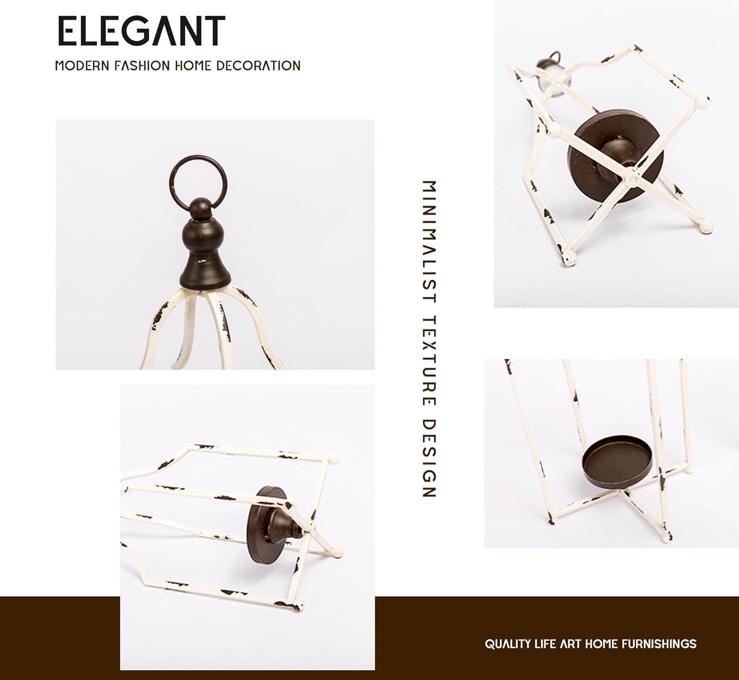 HPC Decor Lanterns Decorative for Home Decor- 16.5''13'' White Metal Candle Lanterns Set of 2- Modern Farmhouse Lantern Decor for Outdoor, Indoor, Living Room, Dining Table or Fireplace Mantle Decor