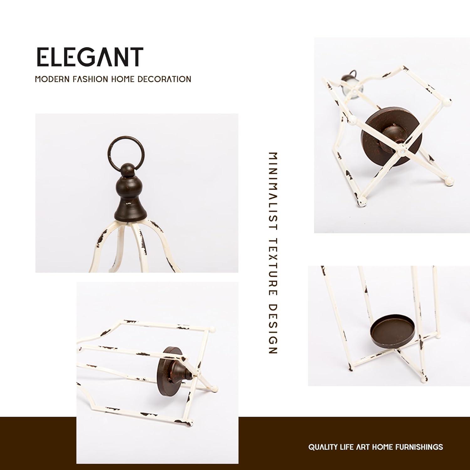 HPC Decor Lanterns Decorative for Home Decor- 16.5''13'' White Metal Candle Lanterns Set of 2- Modern Farmhouse Lantern Decor for Outdoor, Indoor, Living Room, Dining Table or Fireplace Mantle Decor