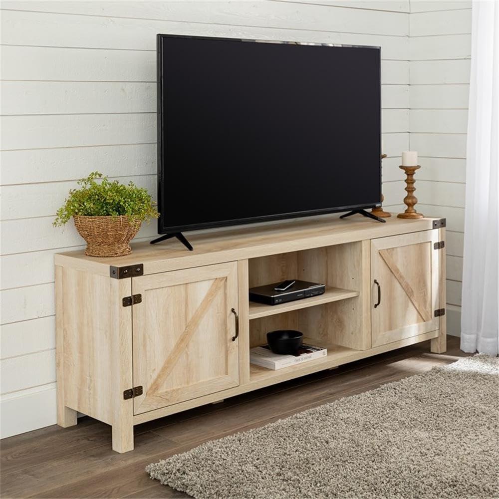Home Square 4 Piece Set with TV Stand, Coffee Table and 2 End Tables in Oak