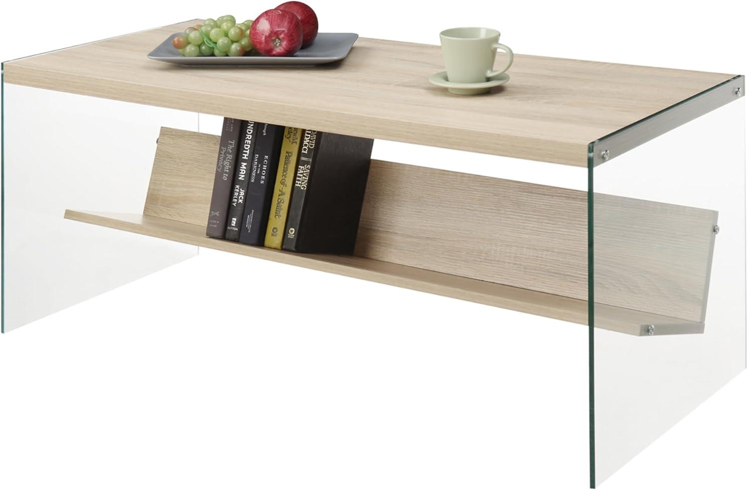 Convenience Concepts SoHo Glass Coffee Table with Shelf, Weathered White/Glass