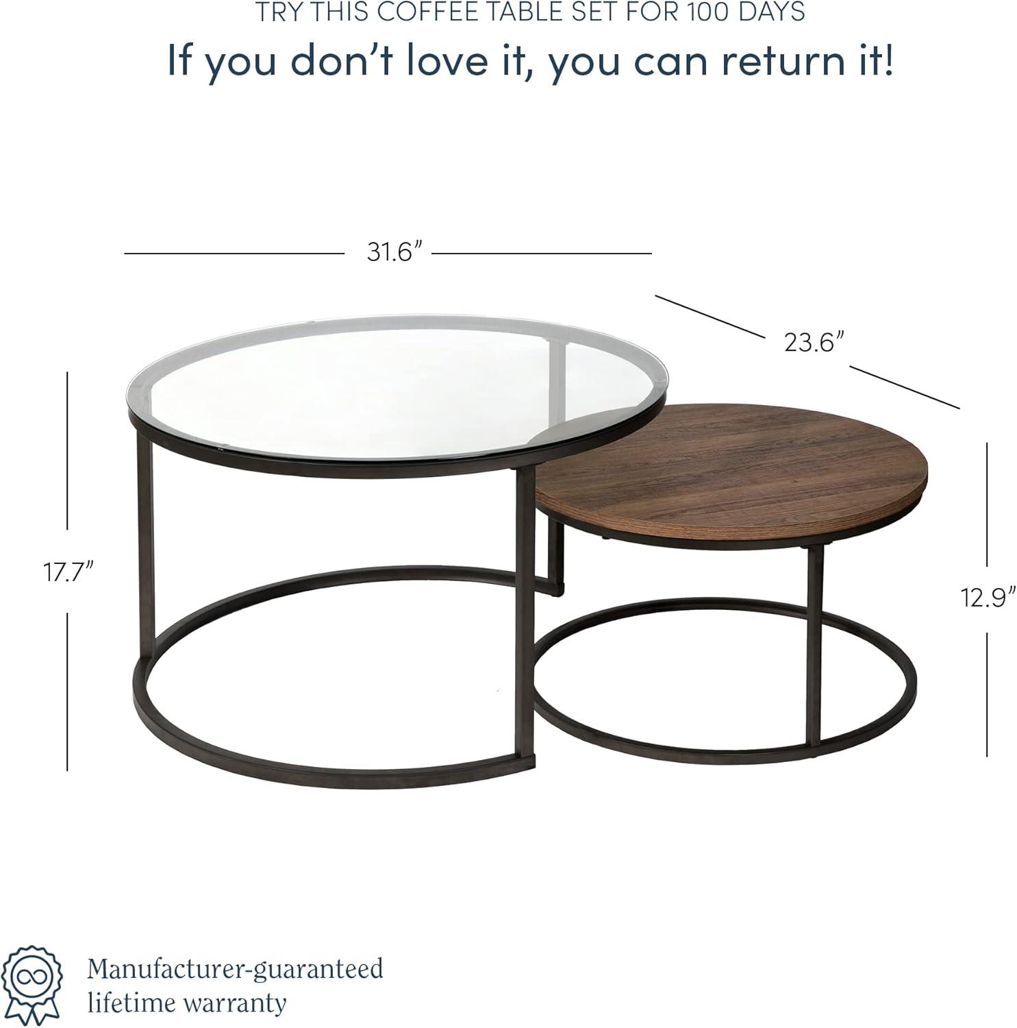 Nathan James Stella Nesting Coffee Tables Glass Metal Base: 2-Piece Set, Laminate Top, Modern Design