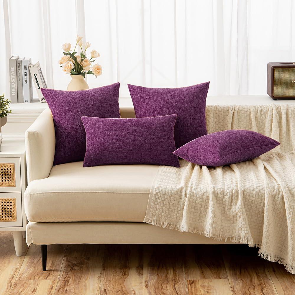 2 Pack Throw Pillow Covers 18x18 inch, Purple Pillow Covers for Bed Room Living Couch Home Dercoration