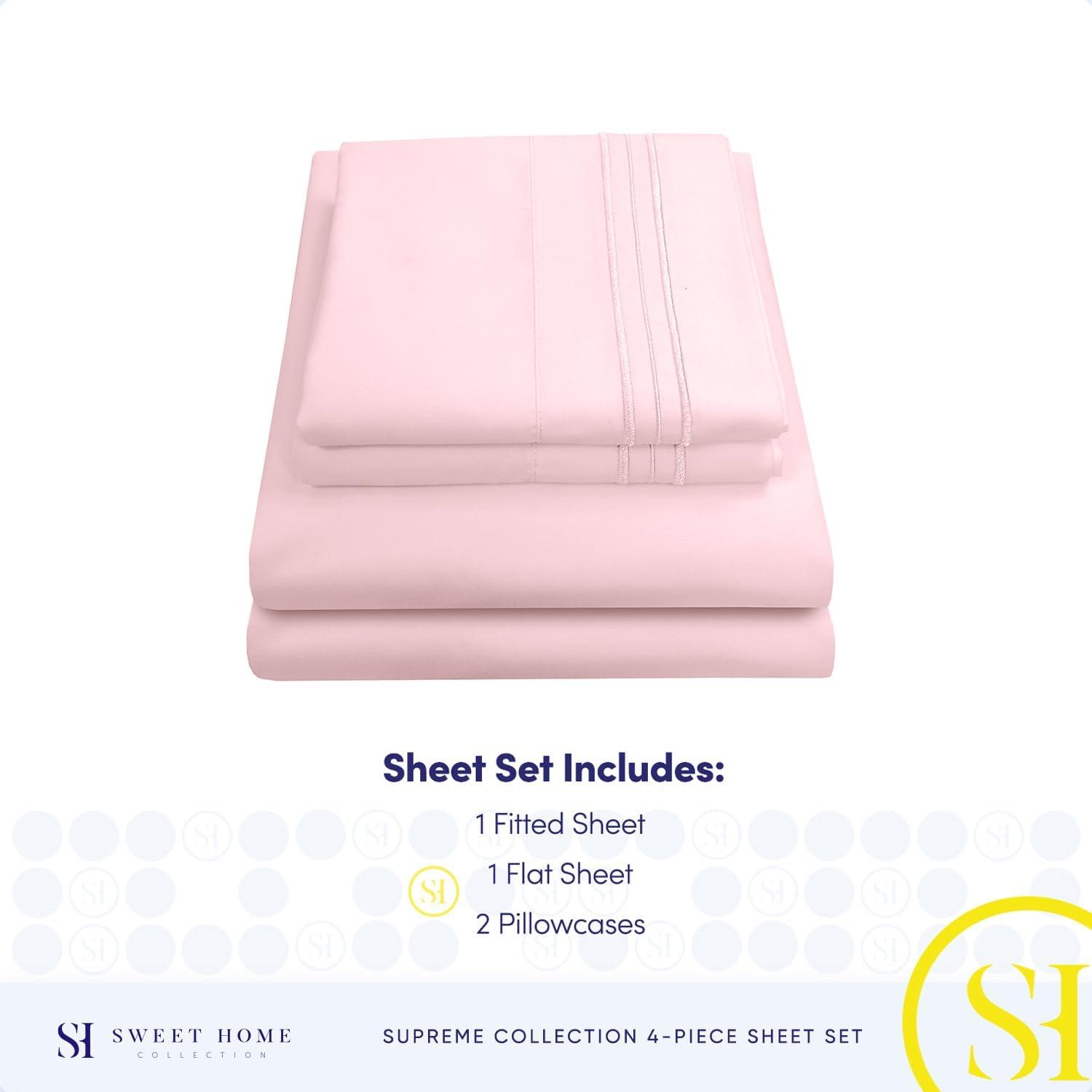 4 Piece Sheet Set, Ultra Soft 1800 Series Collection - King, Pale Pink