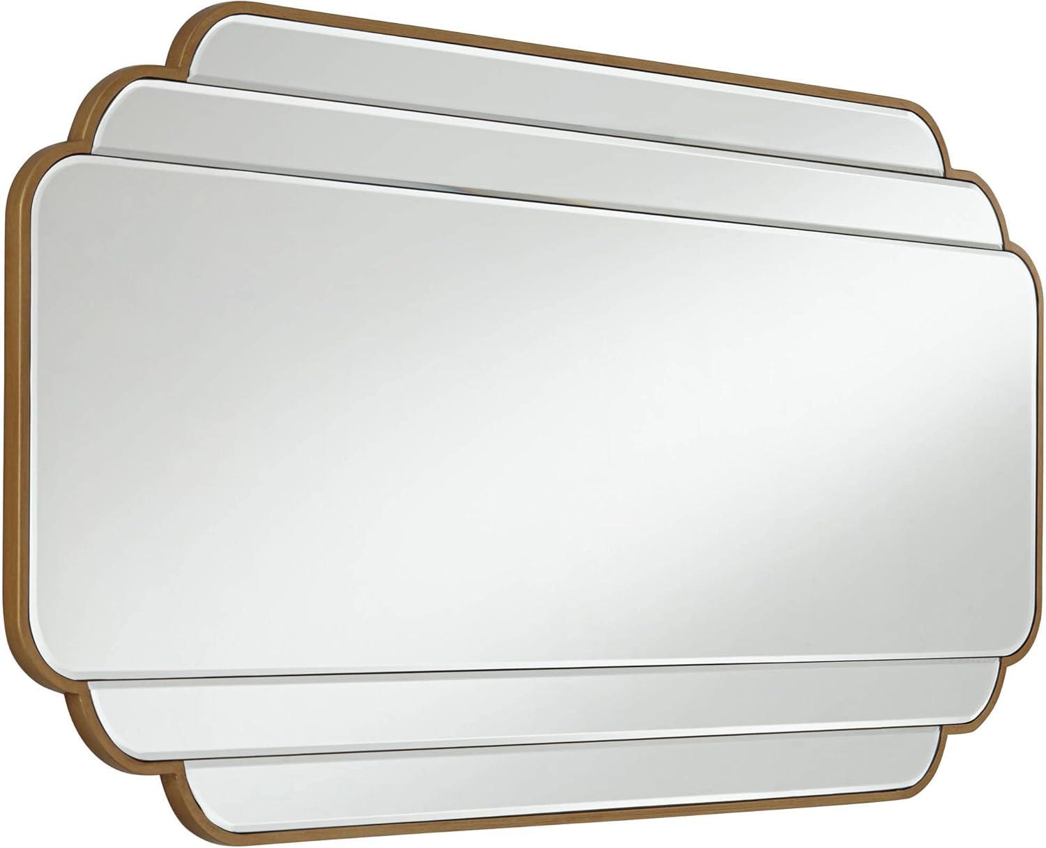 Noble Park Symphony Rectangular Vanity Accent Wall Mirror Modern Beveled Scalloped Edge Matte Brush Gold Frame 23 1/2" Wide for Bathroom Bedroom House