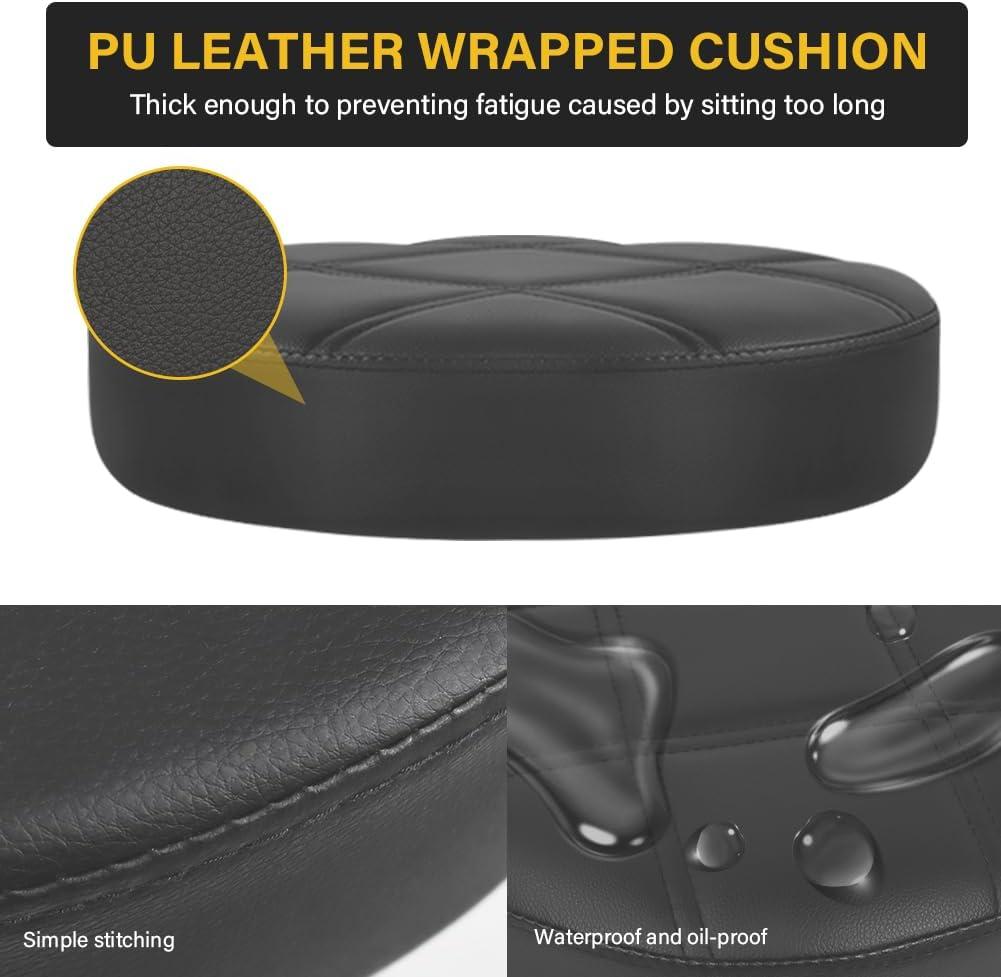 Round Rolling Stool with Footrest PU Leather Height Adjustable 360° Swivel Stool with Wheels Office Stool Chair Home Drafting Work Studio Shop SPA Salon Small (Grey)