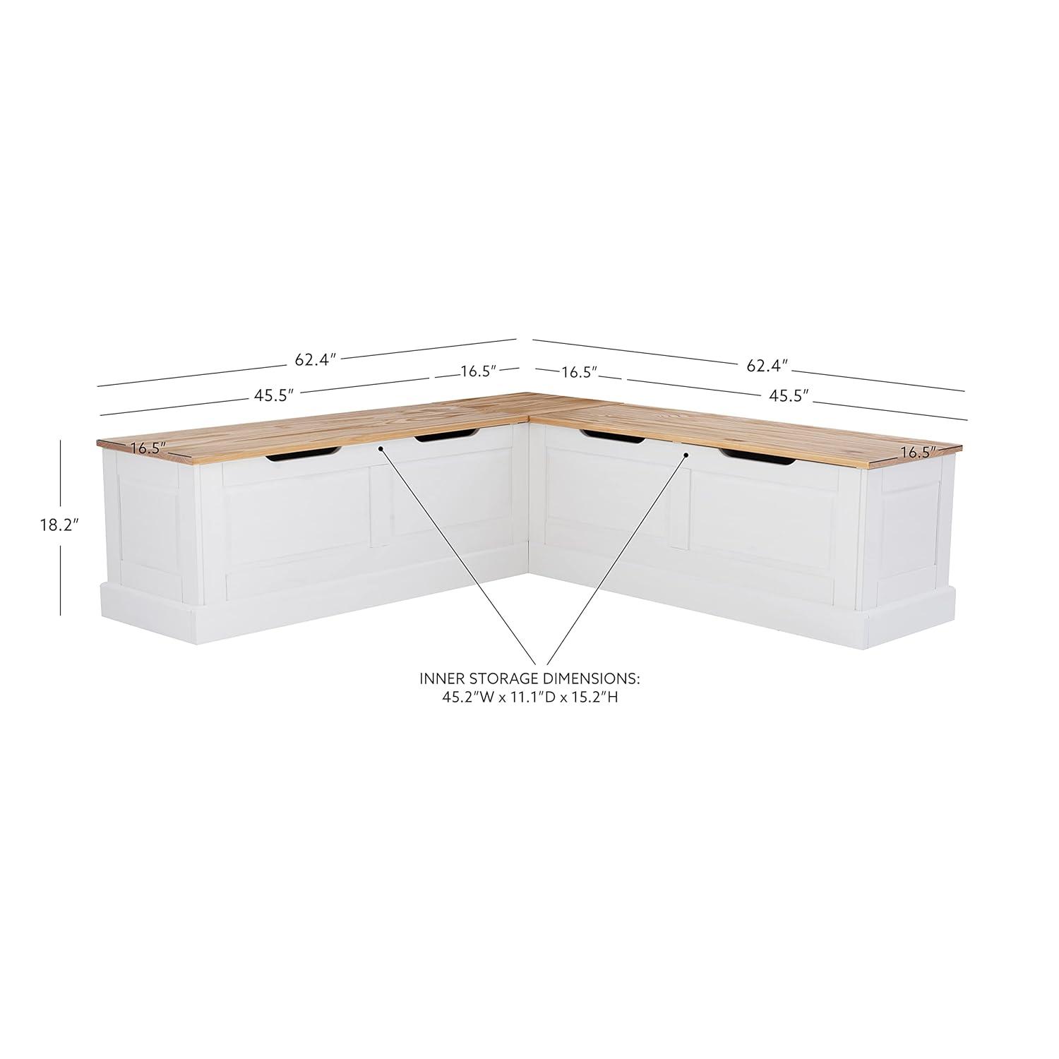 Linon Harris Natural and White Two Tone Backless Corner Breakfast Nook - Nook Only, Table is NOT Included