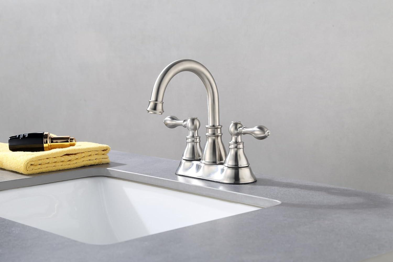 Brushed Nickel High Arc Double Handle Bathroom Faucet