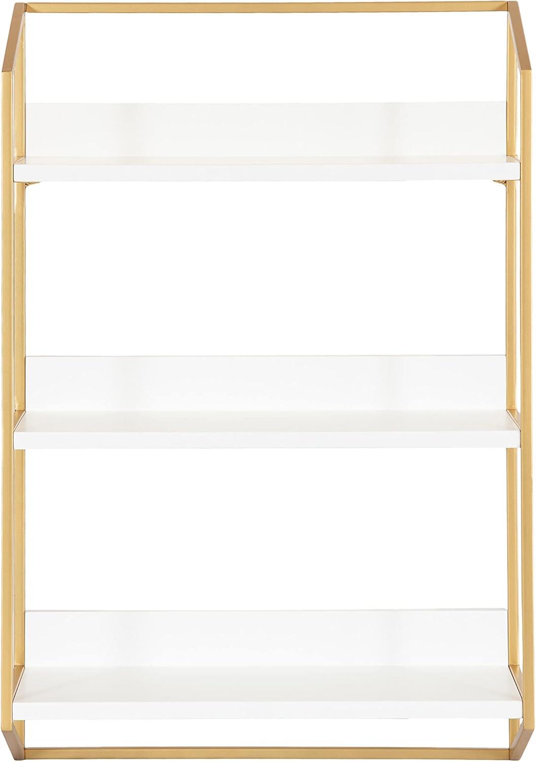 Elegant White and Gold 3-Tier Floating Wooden Wall Shelf