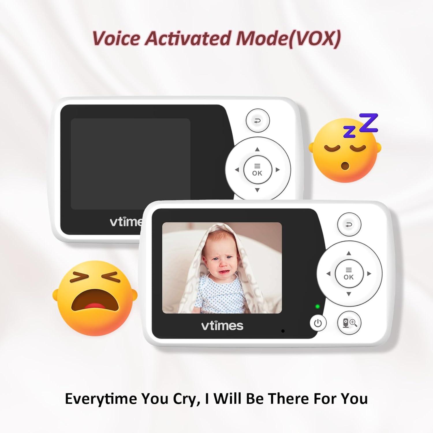 Baby Monitor with Camera and Audio, 2.4" LCD Screen Video Baby Monitor No WiFi Night Vision, Portable Baby Camera Monitor VOX Pan-Tilt-Zoom Alarm and 1000ft, Ideal for Baby/Elderly/Pet