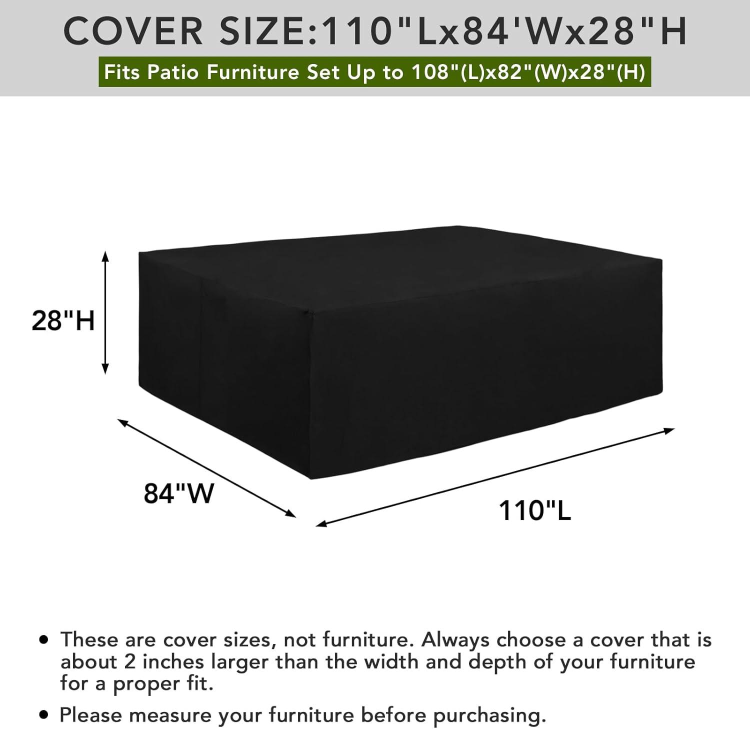 600D Heavy Duty Patio Furniture Cover, Outdoor Rectangular Table And Chair Set Cover, Waterproof Outdoor Sectional Set Cover (110"L X 84"W X 28"H, Black)