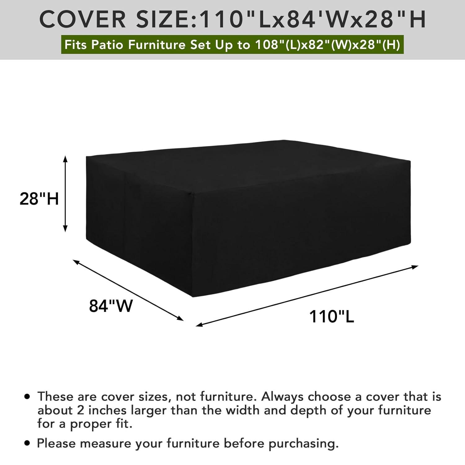 600D Heavy Duty Patio Furniture Cover, Outdoor Rectangular Table And Chair Set Cover, Waterproof Outdoor Sectional Set Cover (110"L X 84"W X 28"H, Black)