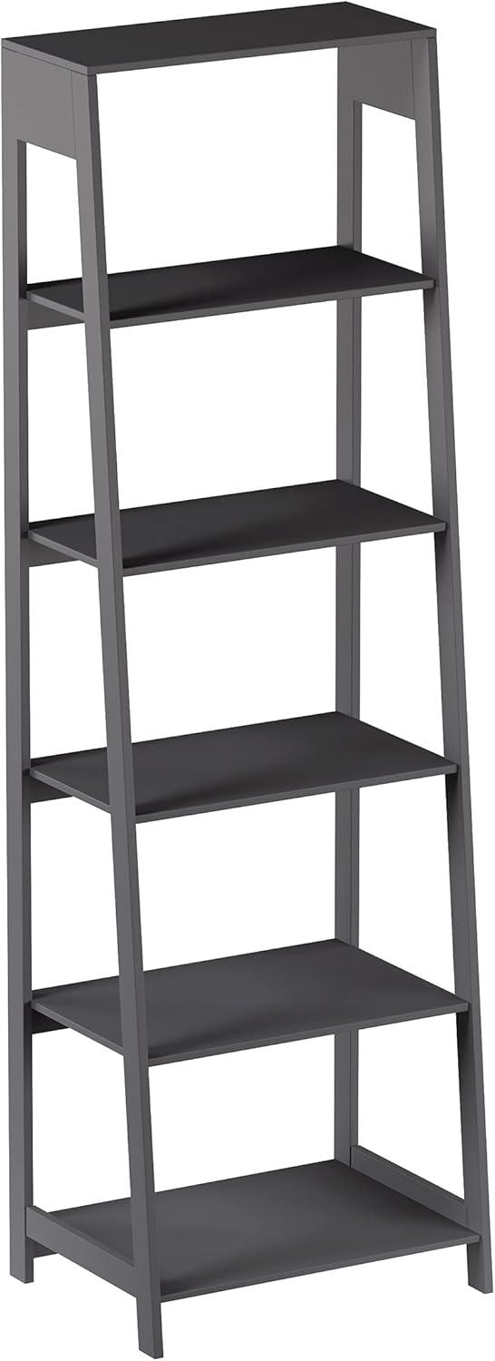 Alaterre Furniture 5-Tier Ladder Bookshelf - Leaning Decorative Shelves for Display - Wood Shelf for Living Room, Bathroom, and Kitchen Storage (Gray)