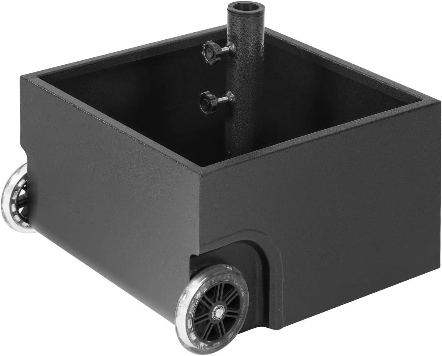 Black Steel Wheeled Umbrella Base Planter Box