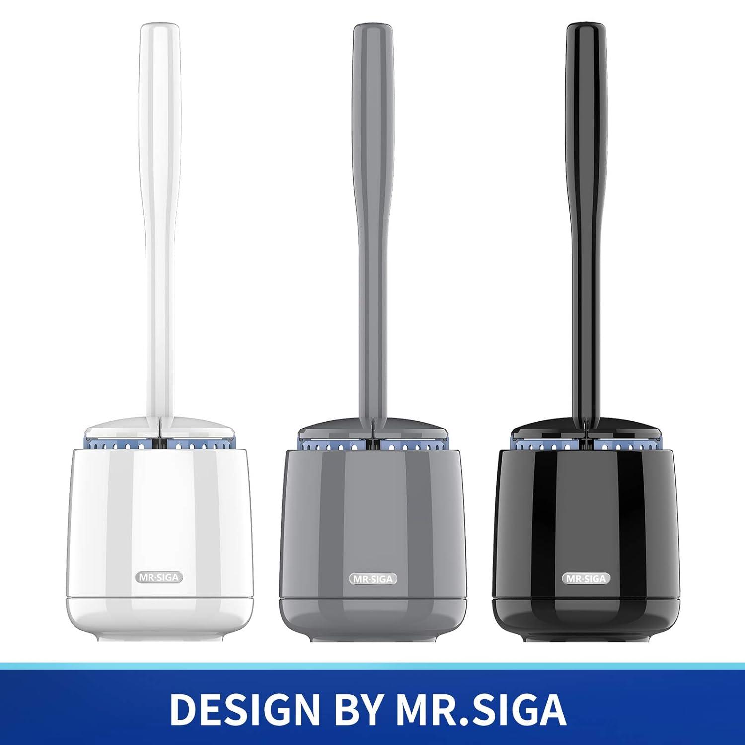 MR.Siga Escobilla y Soporte para Inodoro con Mango Macizo y Cerdas Duraderas para Limpieza Del Baño, Negro, 1 Paquete