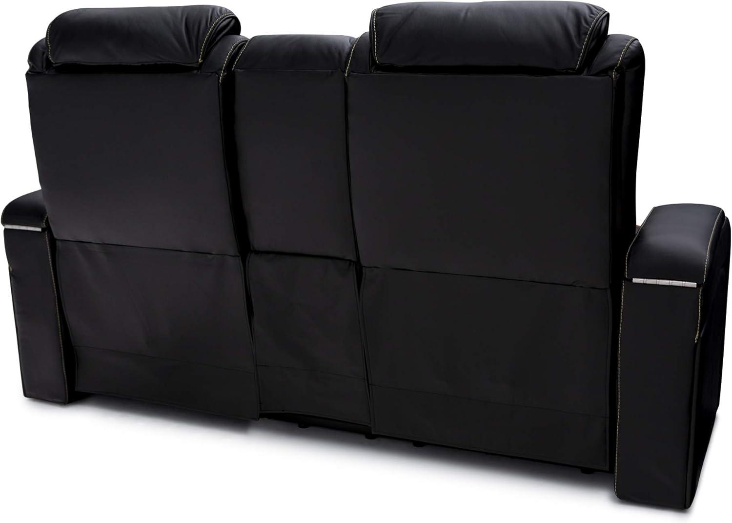 Black Leather Reclining Sofa with Cup Holders and USB Charging