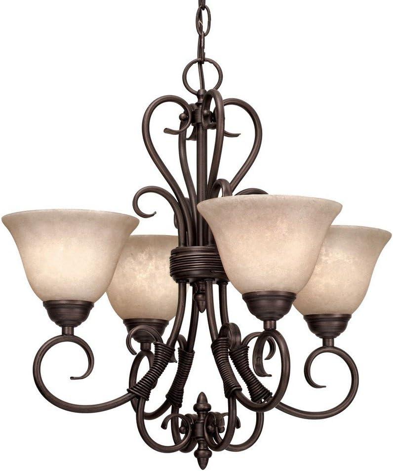 Rubbed Bronze 19" Transitional Mini Chandelier with Tea Stone Glass